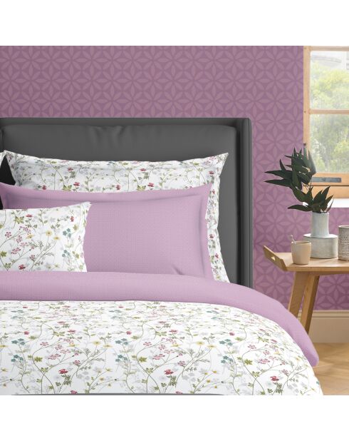 Set de 2 taies d'oreiller en satin de coton Fleurs sauvages blanc/violet - 2x(50x70 cm)