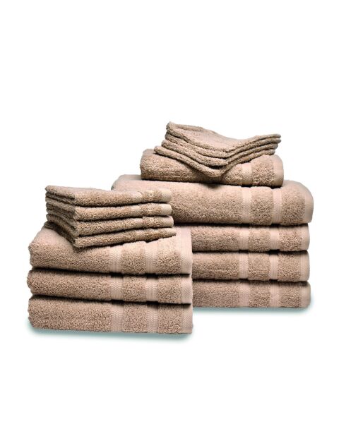 Wave taupe badlinnen van gekamd katoen, complete set - 4x (50x100 cm) + 4x (70x140 cm) + 4x (15x21 cm) + 4x (30 cm)