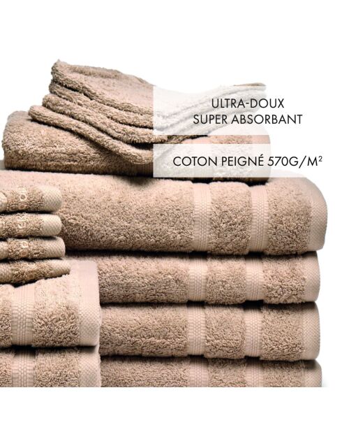Wave taupe badlinnen van gekamd katoen, complete set - 4x (50x100 cm) + 4x (70x140 cm) + 4x (15x21 cm) + 4x (30 cm)