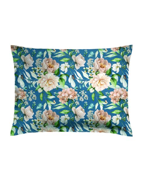 Set aus 2 Kissenbezügen aus Baumwollsatin Jardin de Fleurs blau - 50x70 cm