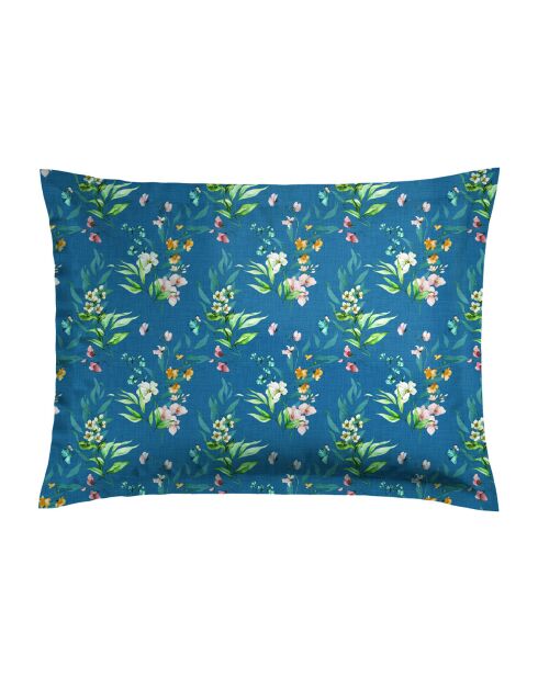 Set aus 2 Kissenbezügen aus Baumwollsatin Jardin de Fleurs blau - 50x70 cm