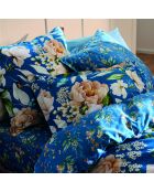 Set aus 2 Kissenbezügen aus Baumwollsatin Jardin de Fleurs blau - 50x70 cm