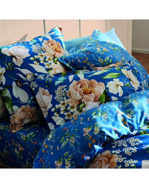 Set aus 2 Kissenbezügen aus Baumwollsatin Jardin de Fleurs blau - 50x70 cm