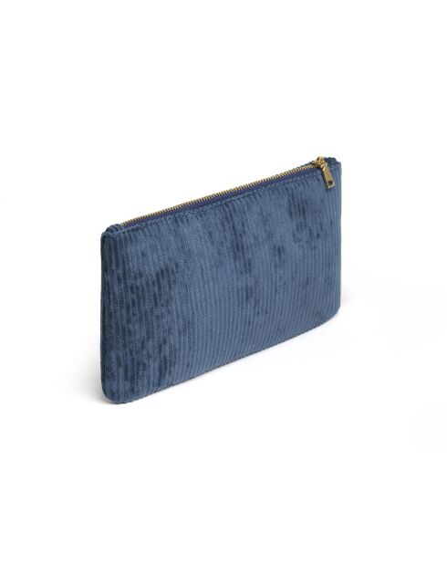 Pochette plate velours côtelé bleue - 20x12 cm