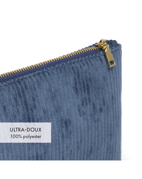 Pochette plate velours côtelé bleue - 20x12 cm