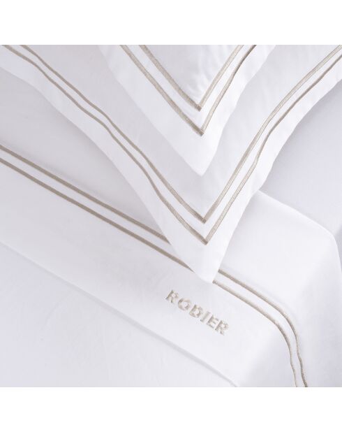 Bel set di maxi lenzuola quadrate in raso di cotone tortora/bianco