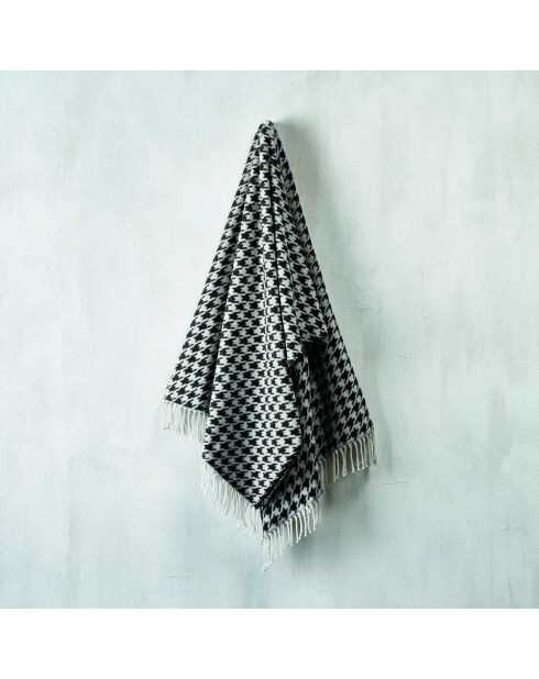 Zwart/wit geweven plaid van zacht katoen Pied de Poule - 130x170 cm