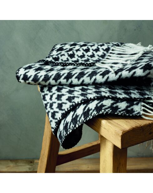 Zwart/wit geweven plaid van zacht katoen Pied de Poule - 130x170 cm
