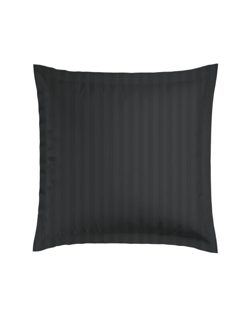 Set de 2 taies d'oreiller en satin de coton rayure tissé dobby Jacquard noir - 63x63 cm