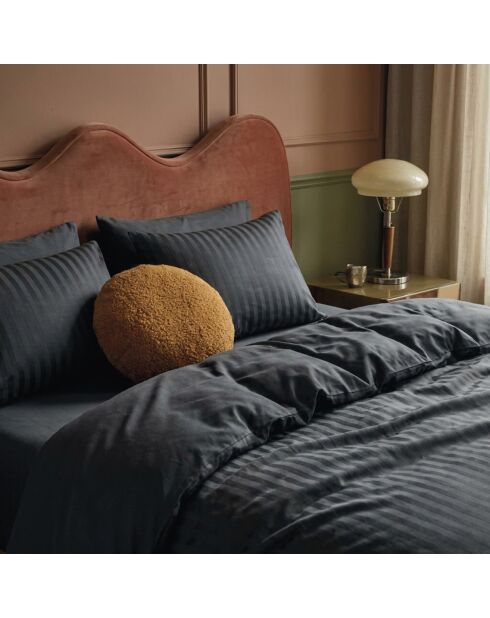 Set de 2 taies d'oreiller en satin de coton rayure tissé dobby Jacquard noir - 63x63 cm
