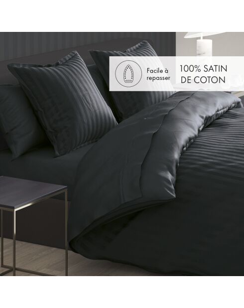 Set de 2 taies d'oreiller en satin de coton rayure tissé dobby Jacquard noir - 63x63 cm