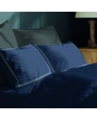 Set de 2 fundas de almohada de satén de algodón Annecy blanco/azul oscuro