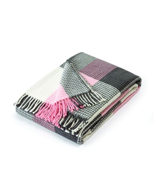 Tejido a cuadros en suave algodón tartán estampado rosa/gris - 130x170 cm