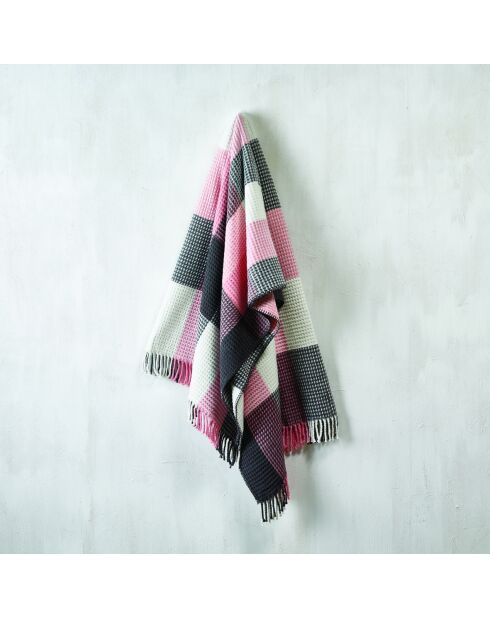 Tejido a cuadros en suave algodón tartán estampado rosa/gris - 130x170 cm
