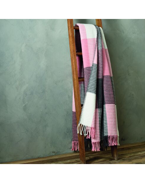 Tejido a cuadros en suave algodón tartán estampado rosa/gris - 130x170 cm