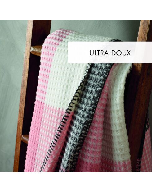 Tejido a cuadros en suave algodón tartán estampado rosa/gris - 130x170 cm