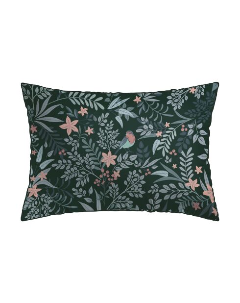 Set de 2 taies d'oreiller en satin de coton Harmonie des oiseaux vert - 2x(50x70 cm)