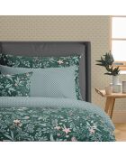 Set de 2 taies d'oreiller en satin de coton Harmonie des oiseaux vert - 2x(50x70 cm)