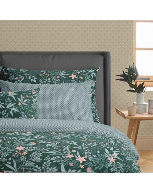 Set de 2 taies d'oreiller en satin de coton Harmonie des oiseaux vert - 2x(50x70 cm)