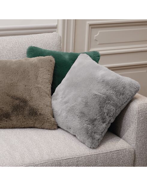 Housse de coussin imitation fourrure grise - 40x40 cm