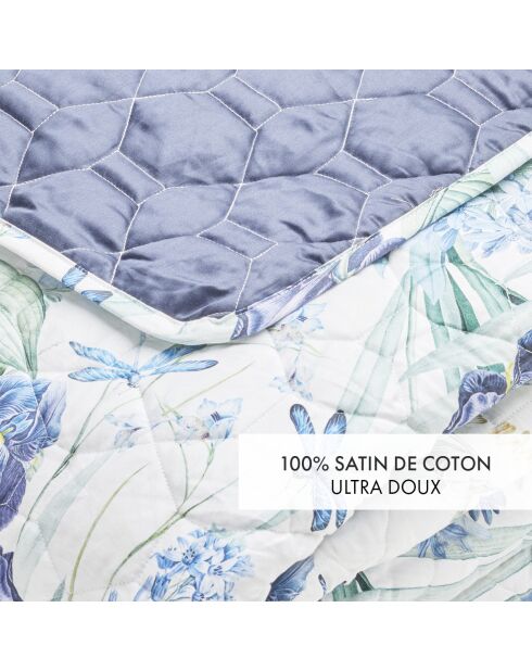 Couvre-lit XL en satin de coton Jardin d'Eden blanc - 220x250 cm