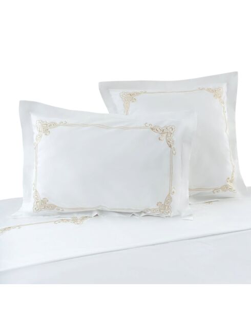 Taie d'oreiller en percale de coton brodée blanche