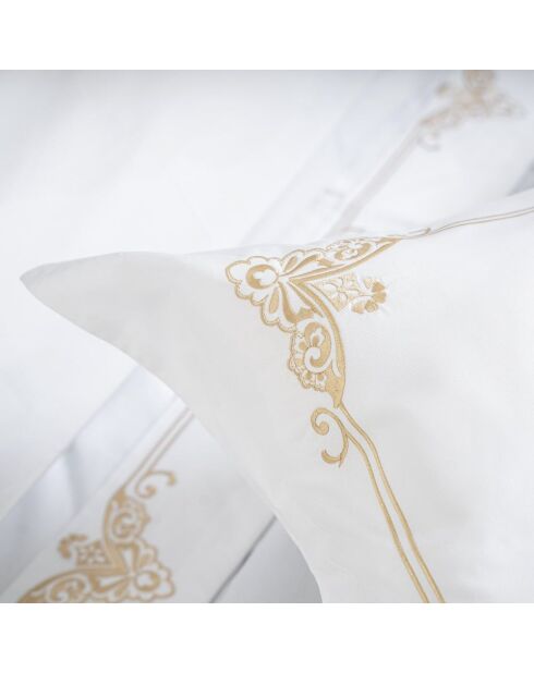 Taie d'oreiller en percale de coton brodée blanche