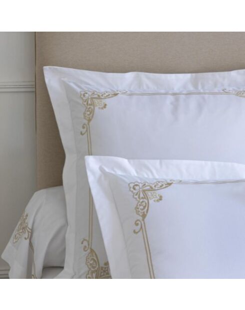 Taie d'oreiller en percale de coton brodée blanche