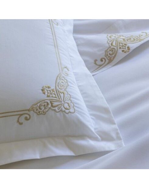 Taie d'oreiller en percale de coton brodée blanche