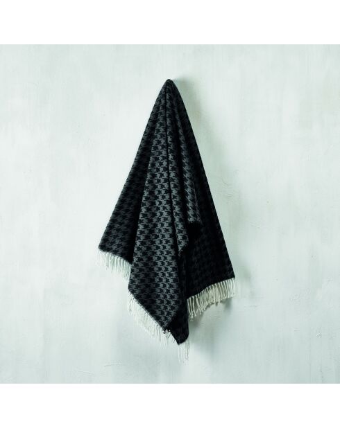 Zacht katoenen geweven plaid Pied de Poule zwart/donkergrijs - 130x170 cm