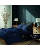 Set lenzuola mini in raso di cotone Annecy bianco/blu scuro - 150x200 cm