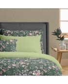 Set de 2 taies d'oreiller en satin de coton Murmure floral vert - 2x(50x70 cm)