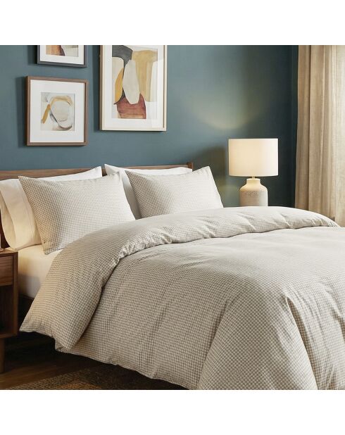 Taie d'oreiller en satin de coton Crochet graphique taupe - 2x(50x70 cm)