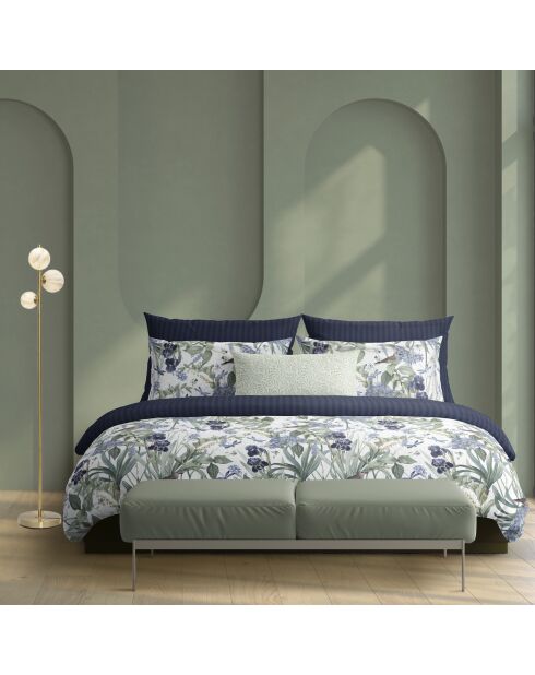 Set de 2 taies d'oreiller en satin de coton Jardin d'Eden bleu foncé - 2x(50x70 cm)