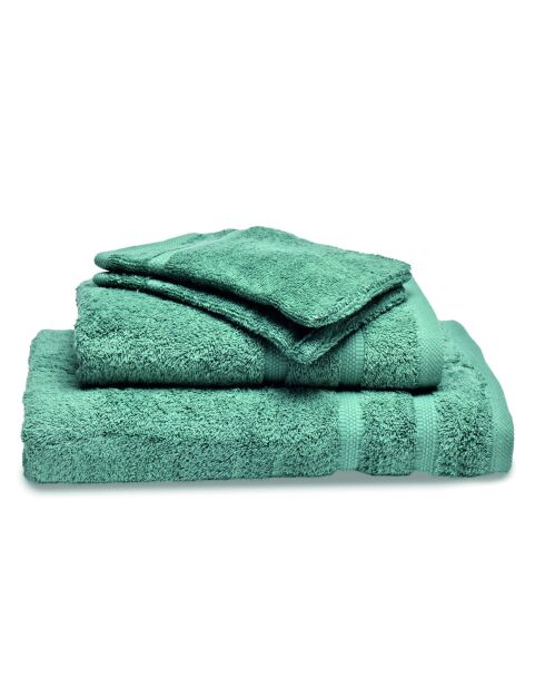 Wave bottle groene badlinnen van gekamd katoen, complete set - 50x100 cm + 70x140 cm + 2x (15x21 cm)