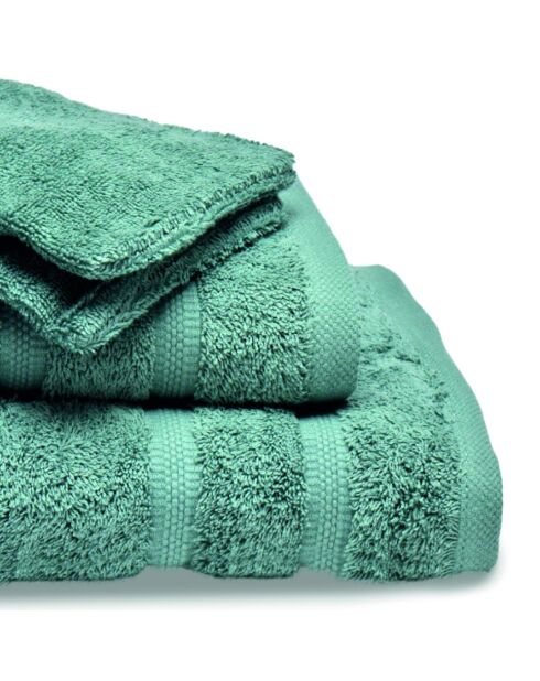 Wave bottle groene badlinnen van gekamd katoen, complete set - 50x100 cm + 70x140 cm + 2x (15x21 cm)