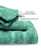 Wave bottle groene badlinnen van gekamd katoen, complete set - 50x100 cm + 70x140 cm + 2x (15x21 cm)