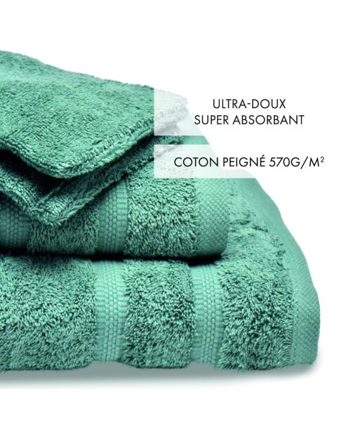 Wave bottle groene badlinnen van gekamd katoen, complete set - 50x100 cm + 70x140 cm + 2x (15x21 cm)