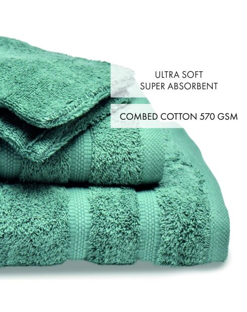 Wave bottle groene badlinnen van gekamd katoen, complete set - 50x100 cm + 70x140 cm + 2x (15x21 cm)