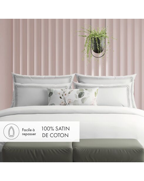 Set de 2 taies d'oreiller en satin de coton Eclat de perle gris/blanc - 2x(50x70 cm)