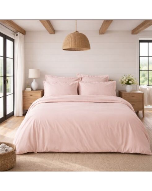 Taie d'oreiller carrée en percale de coton uni rose pâle - 65x65cm