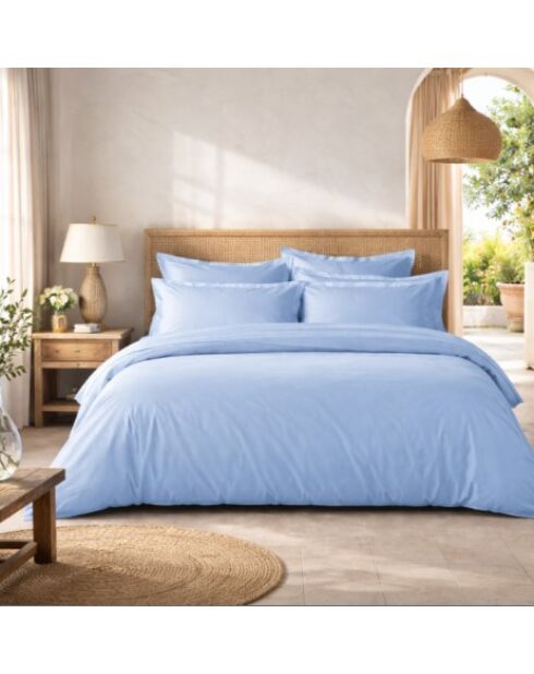 Drap housse en percale de coton uni ciel