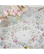 Fleckenabweisend beschichtete Tischdecke mit cremefarbenen Blumen