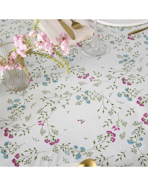 Fleckenabweisend beschichtete Tischdecke mit cremefarbenen Blumen