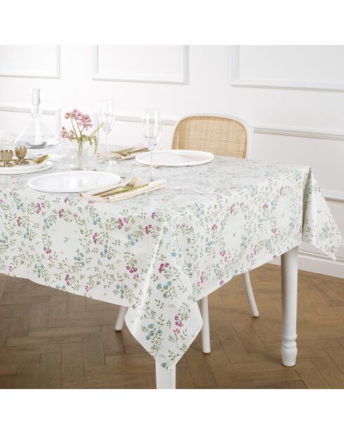 Fleckenabweisend beschichtete Tischdecke mit cremefarbenen Blumen