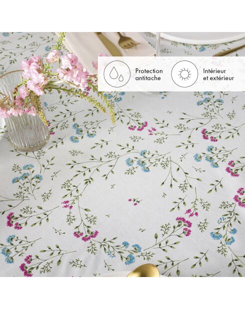 Fleckenabweisend beschichtete Tischdecke mit cremefarbenen Blumen