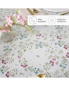 Fleckenabweisend beschichtete Tischdecke mit cremefarbenen Blumen
