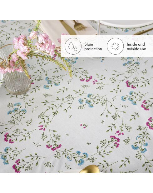 Fleckenabweisend beschichtete Tischdecke mit cremefarbenen Blumen