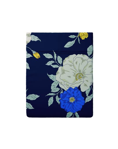 Donkerblauwe katoenen satijnen nachtlaken met bloemenprint - 240x300 cm
