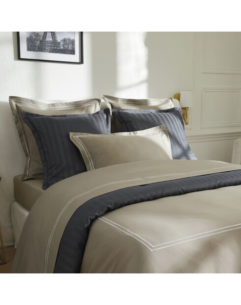 Set de 2 taies d'oreiller en satin de coton Nice blanc/taupe - 2x(63x63 cm)